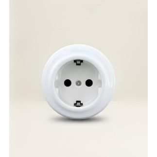 Porselen Yuvarlak Priz ,Sıva Üstü, Beyaz