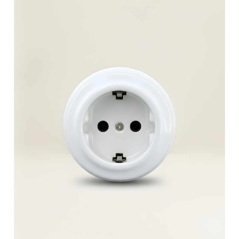 Porselen Yuvarlak Priz ,Sıva Üstü, Beyaz
