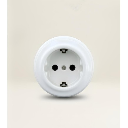 Porselen Yuvarlak Priz ,Sıva Üstü, Beyaz