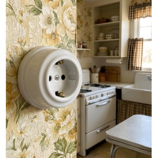 Porselen Yuvarlak Priz ,Sıva Üstü, Beyaz