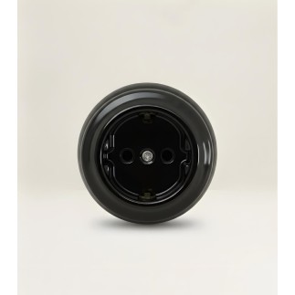 Porselen Yuvarlak Priz ,Sıva Üstü, Siyah