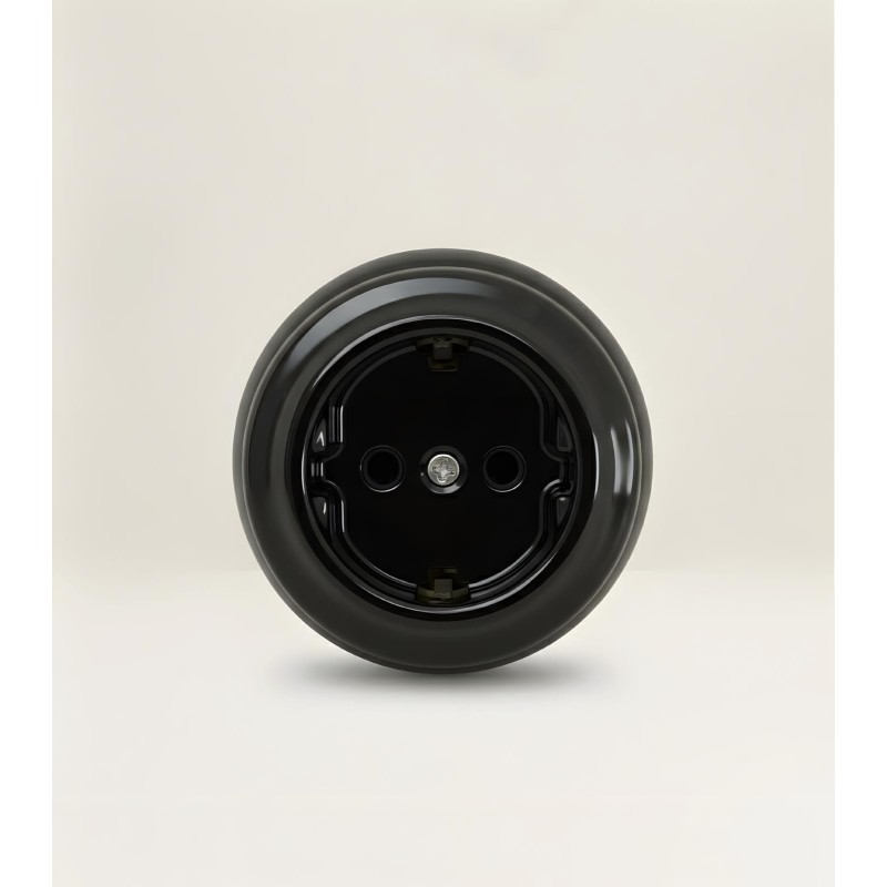 Porselen Yuvarlak Priz ,Sıva Üstü, Siyah