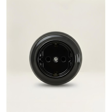 Porselen Yuvarlak Priz ,Sıva Üstü, Siyah