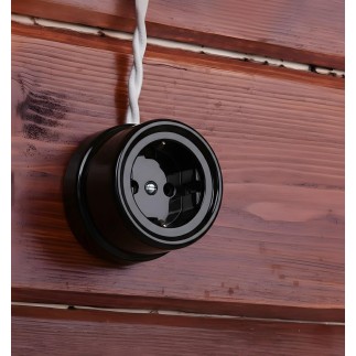 Porselen Yuvarlak Priz ,Sıva Üstü, Siyah