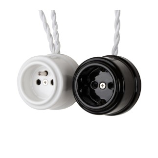 Porselen Yuvarlak Priz ,Sıva Üstü, Siyah