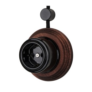 Porselen Yuvarlak Priz ,Sıva Üstü, Siyah