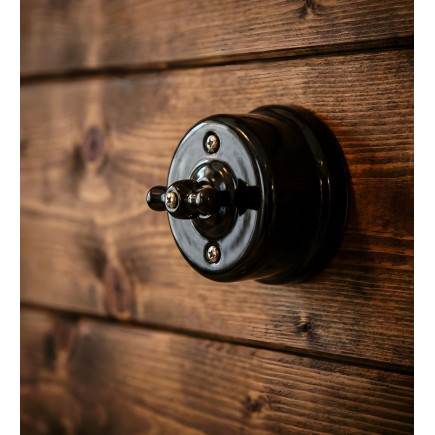 Porselen Yuvarlak Anahtarlar, Sıva Üstü, Siyah