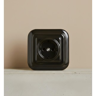 Porselen Kare Priz Siyah