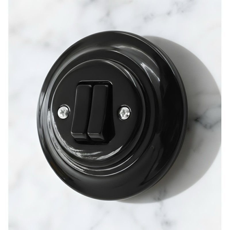 Porselen Tuşlu Anahtarlar 2 Tuşlu, Siyah