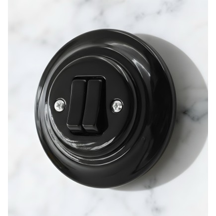 Porselen Tuşlu Anahtarlar 2 Tuşlu, Siyah