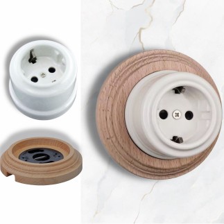 Porselen Yuvarlak Priz + Ahşap Çerçeve Seti SIVA ÜSTÜ