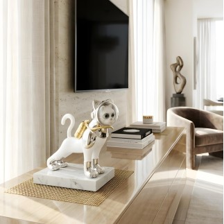 Dekoratif Kedi Heykelcik Beyaz