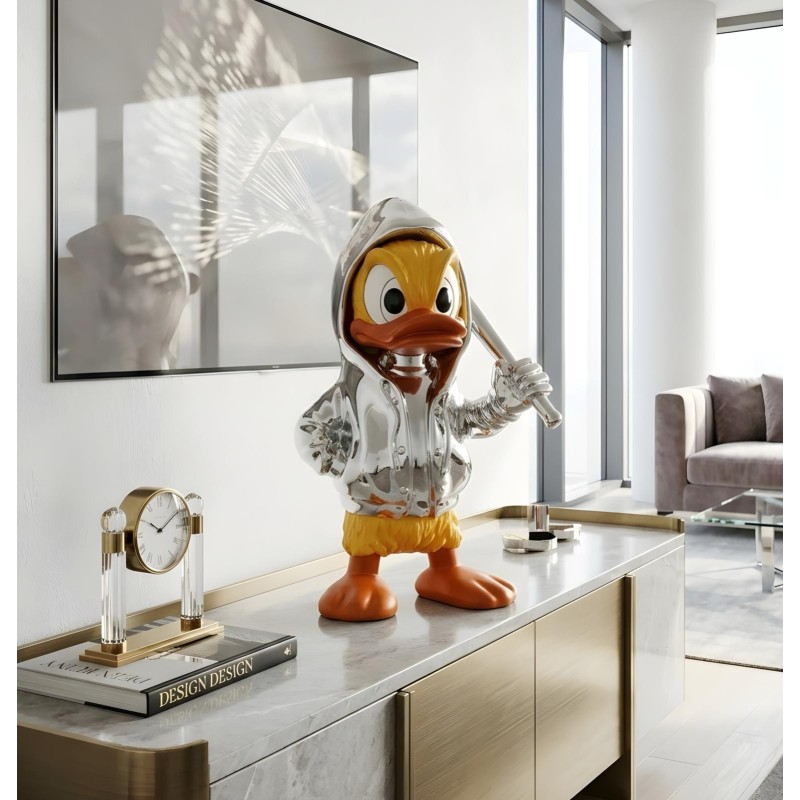 Orta Dekoratif Duck Heykelcik Gümüş renk